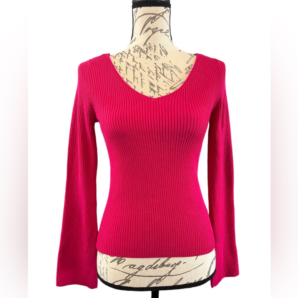 NWT Pink Rose Bright Pink Fuchsia Sweater Long sleeves Ribbed Small